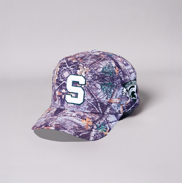 Michigan State Spartans Camo Snapback Hat Block S & Woodland Print - Angled View