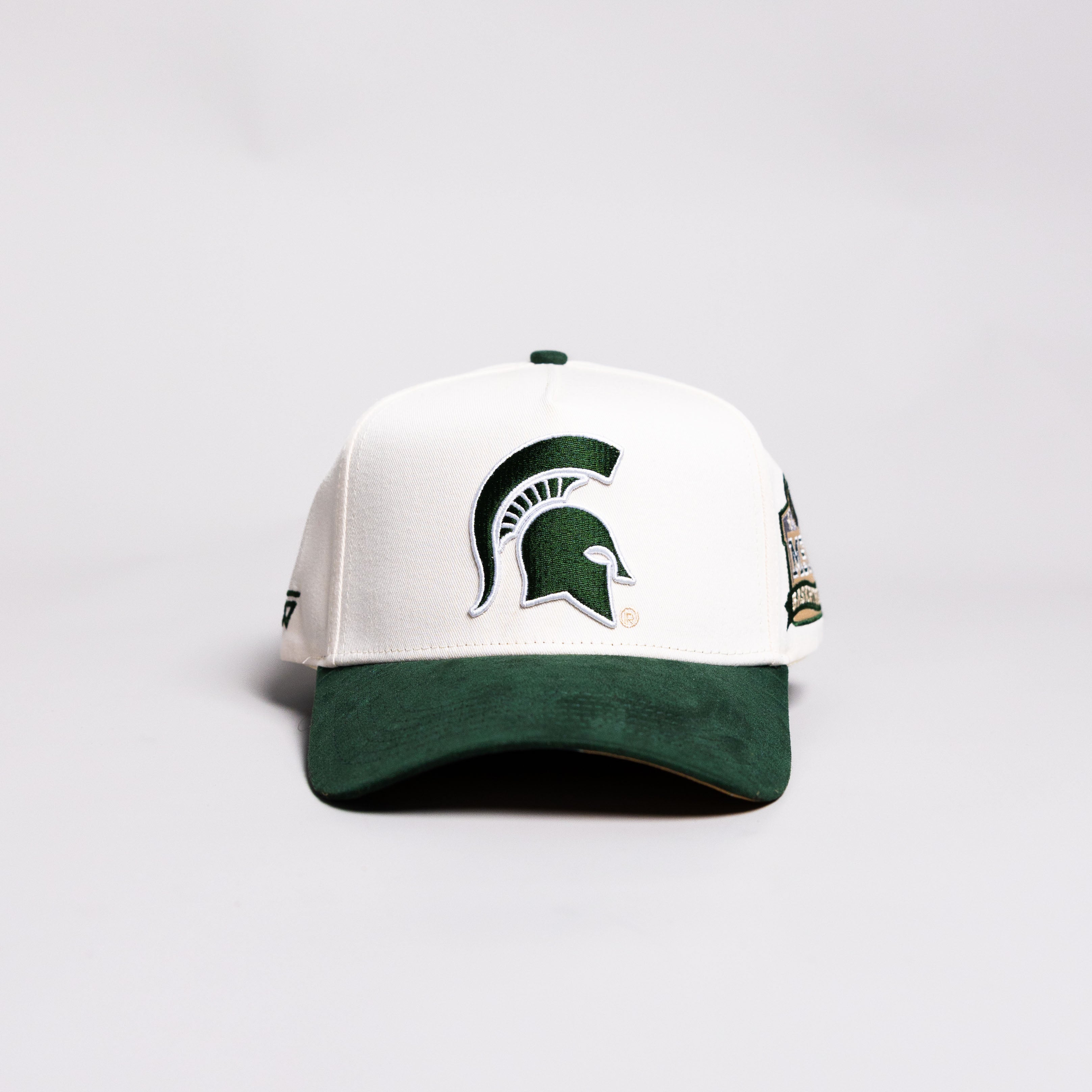Michigan State Spartans Courtside Hat White Green Suede Brim Trophy Snapback - Front Panel