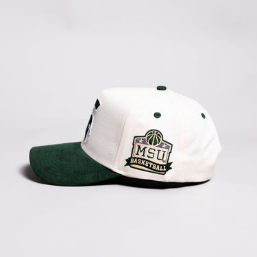 Michigan State Spartans Courtside Hat White Green Suede Brim Trophy Snapback - Side Patch