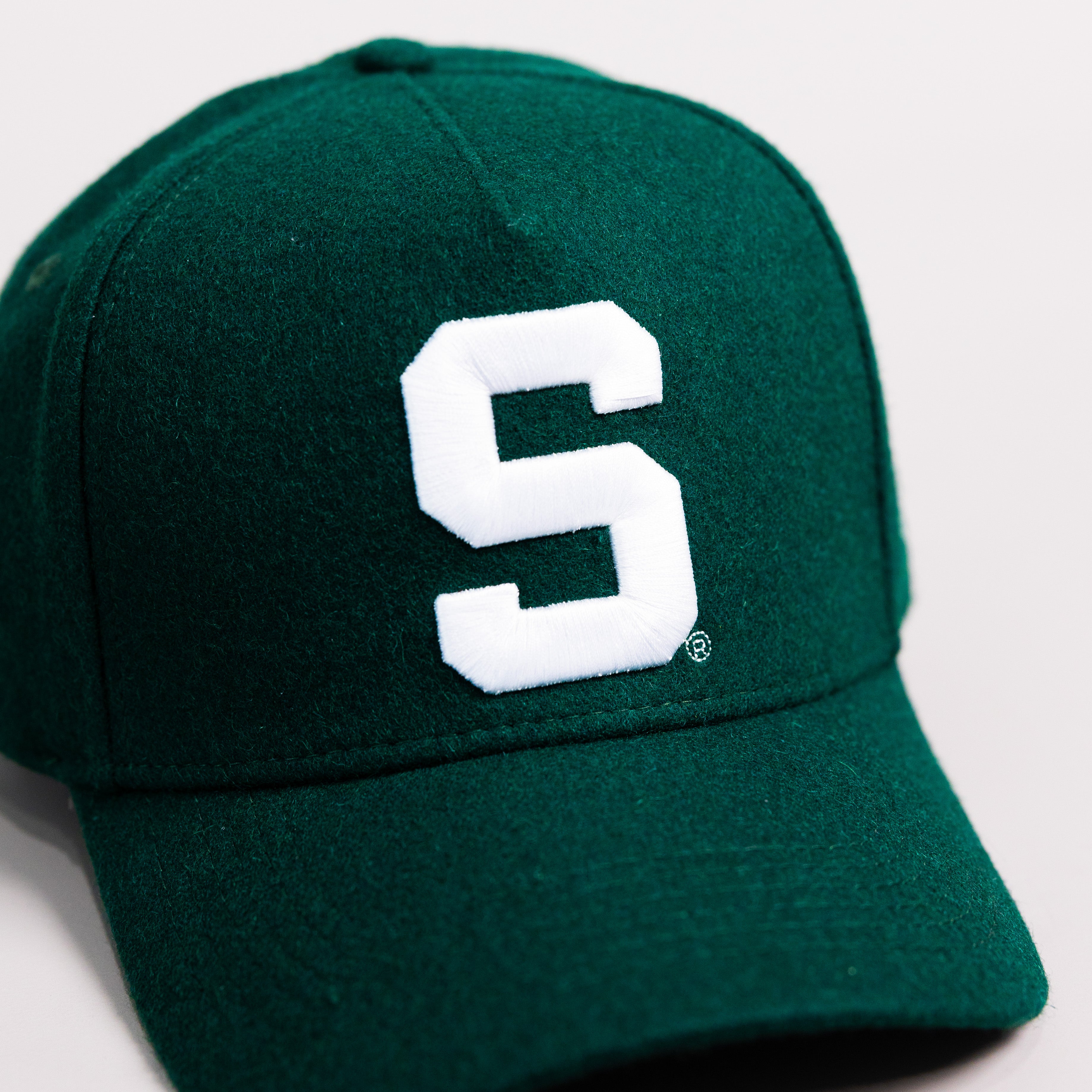 Michigan State Spartans Green Wool Snapback Hat with Block S Logo and University Seal Patch - Front Detail
