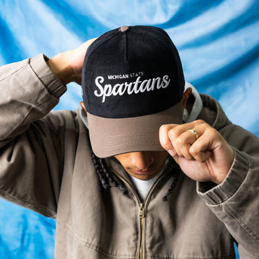 Michigan State Spartans Hat Black Corduroy Brown Brim Snapback - On Model Lifestyle