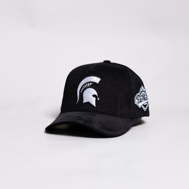 Michigan State Spartans Hat Black Corduroy White Logo Side Patch Snapback - Angled View