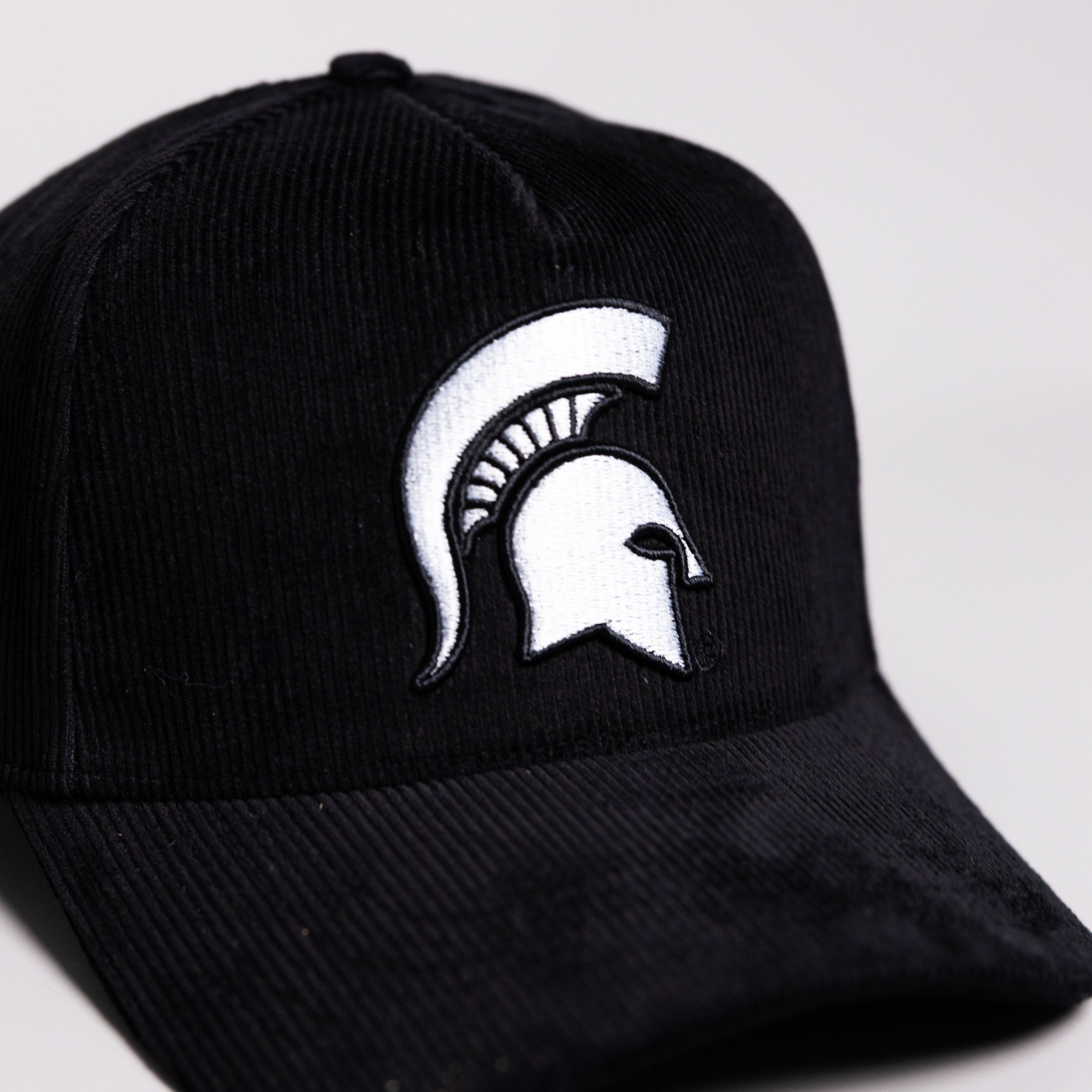 Michigan State Spartans Hat Black Corduroy White Logo Side Patch Snapback - Front Detail