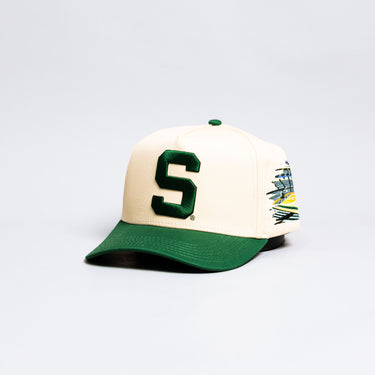 Michigan State Spartans Hat Cream & Green Arena Snapback - Angled View