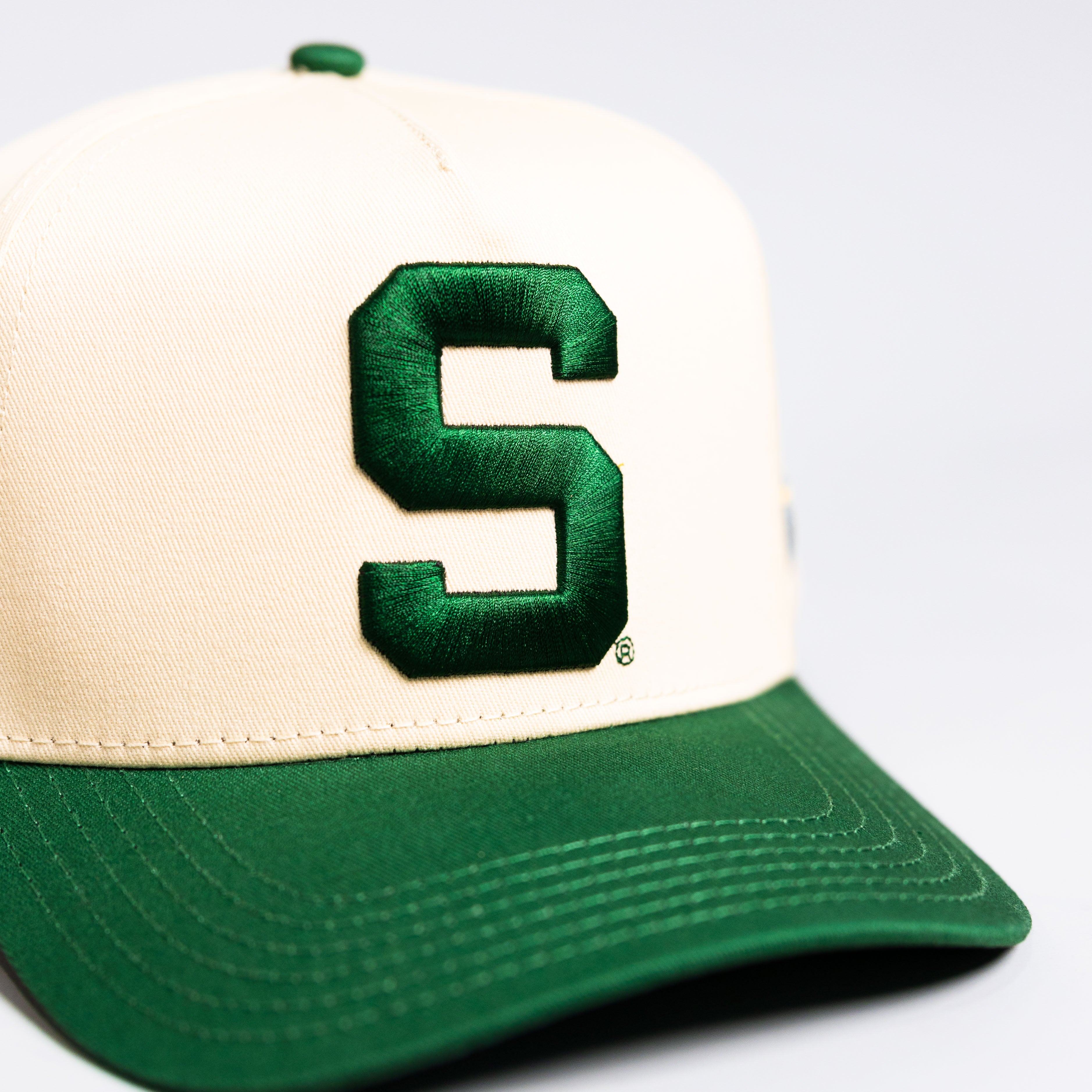 Michigan State Spartans Hat Cream & Green Arena Snapback - Front Detail