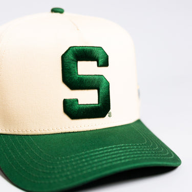 Michigan State Spartans Hat Cream & Green Arena Snapback - Front Detail