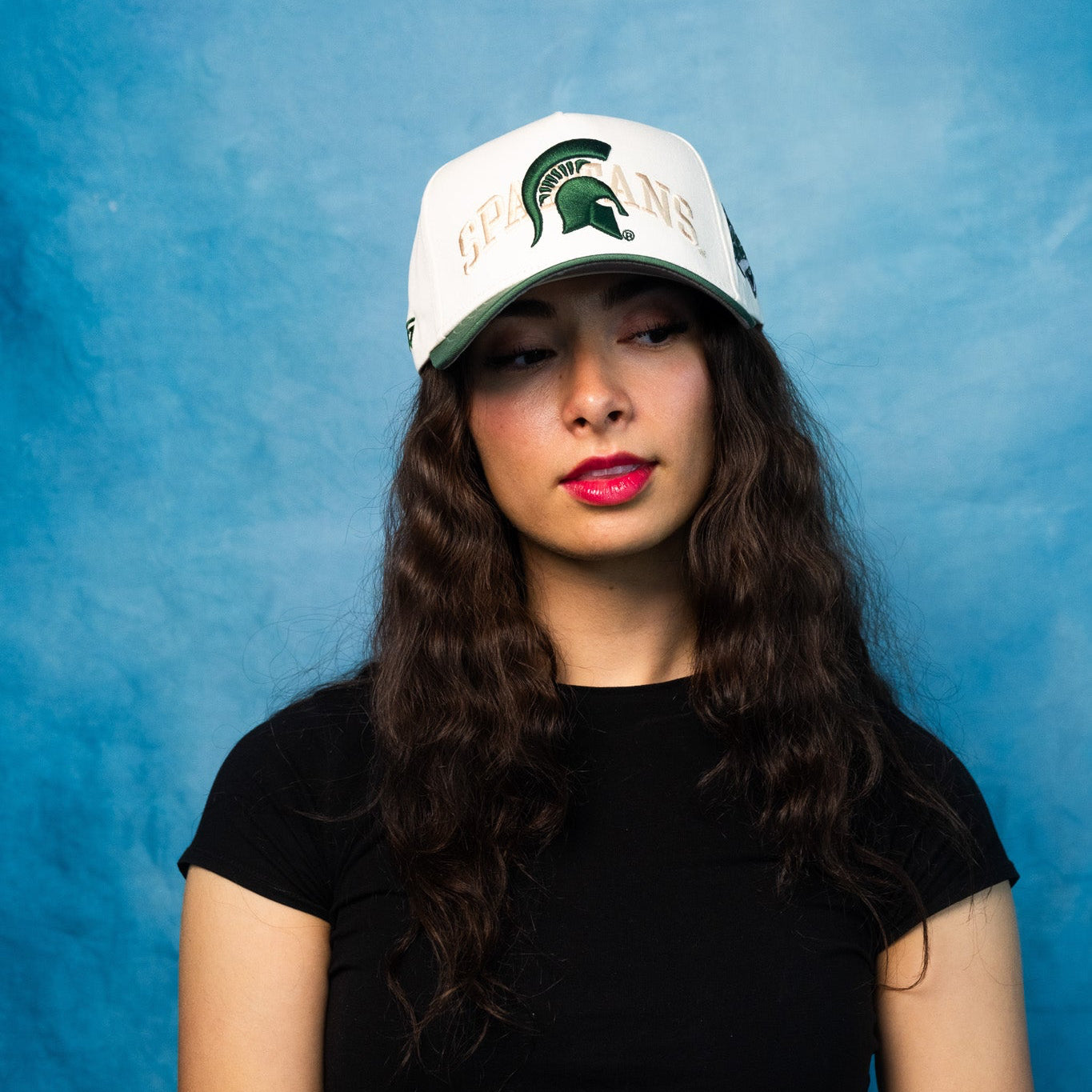 Michigan State Spartans Hat Cream & Green Snapback - On Model Lifestyle