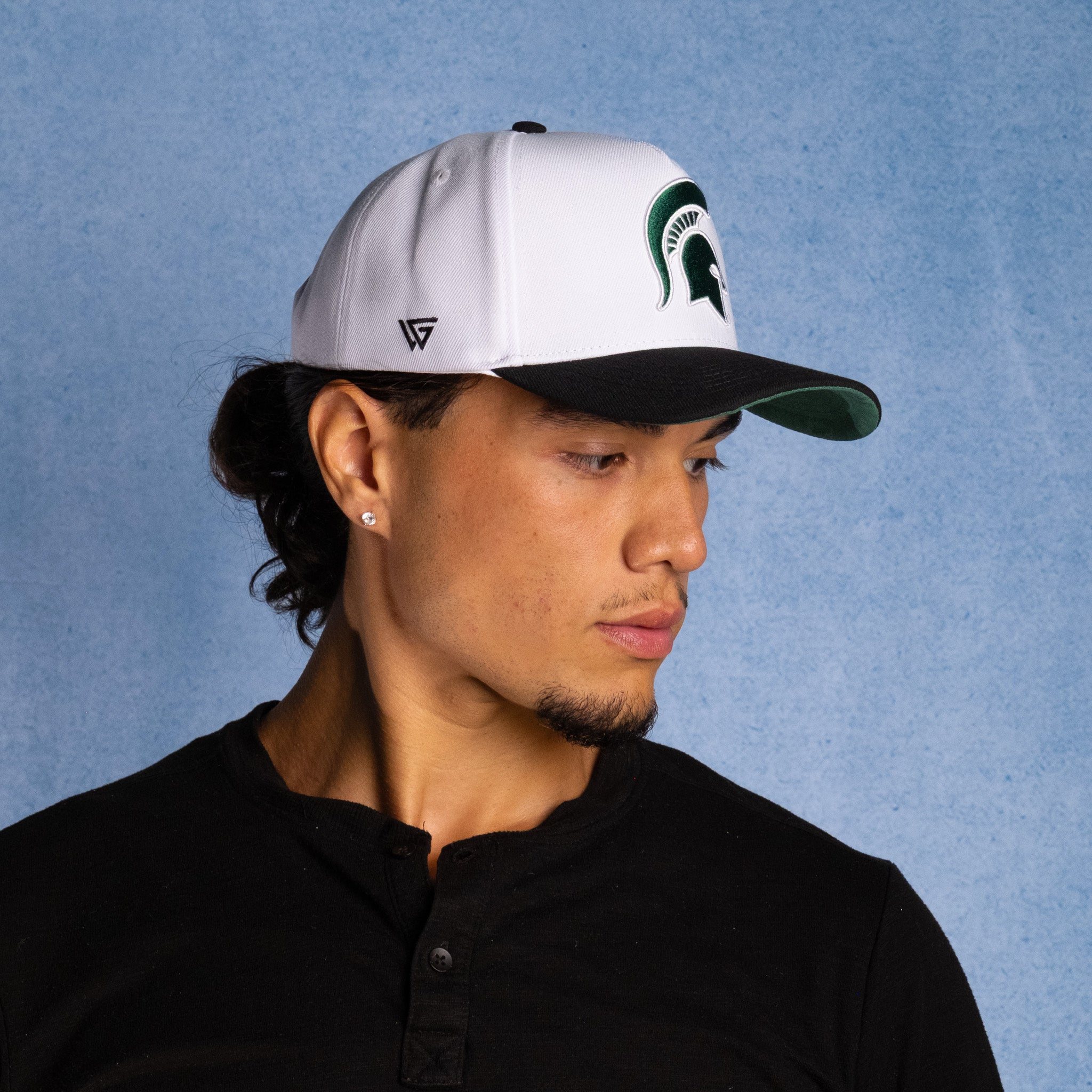 Michigan State Spartans Hat White & Black Color Splash Snapback - On Model Lifestyle C
