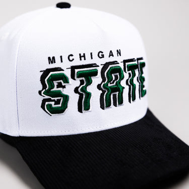 Michigan State Spartans Hat White & Black Corduroy Stadium Pulse Snapback - Front Detail