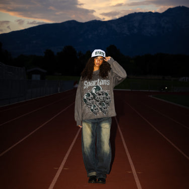 Michigan State Spartans Hat White & Black Corduroy Stadium Pulse Snapback - On Model Lifestyle