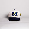Michigan Wolverines Block M Hat Cream Cotton Navy Brim Go Blue Patch Snapback - Front Panel