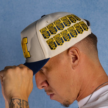 Michigan Wolverines Hat Cream & Navy Banners Snapback - On Model Lifestyle