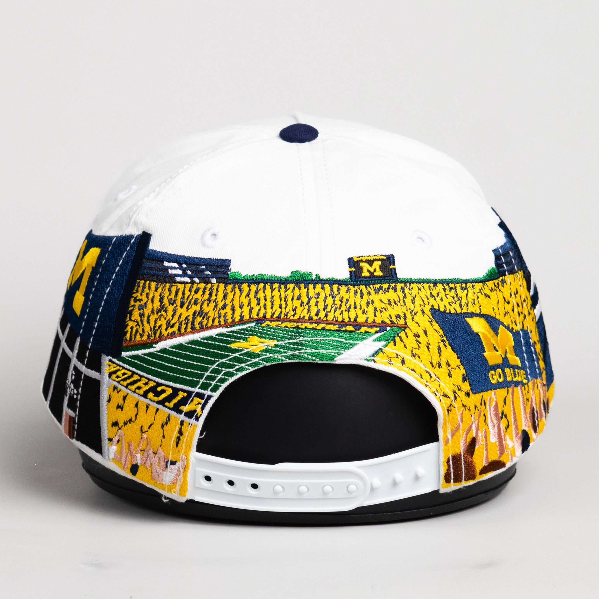 Michigan Wolverines Hat Cream & Navy Big House Full Stadium - Back View