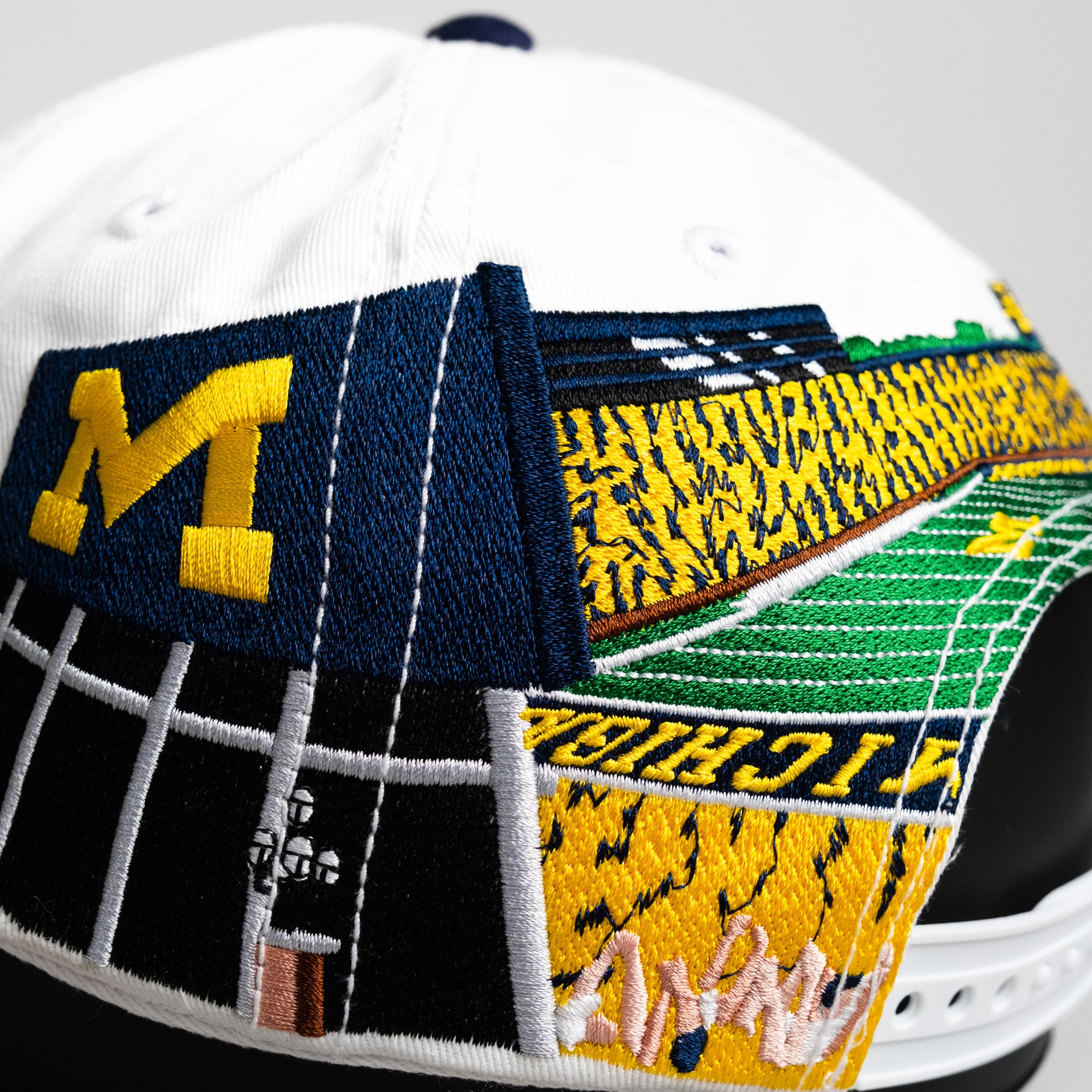 Michigan Wolverines Hat Cream & Navy Big House Full Stadium - Stadium Detail B