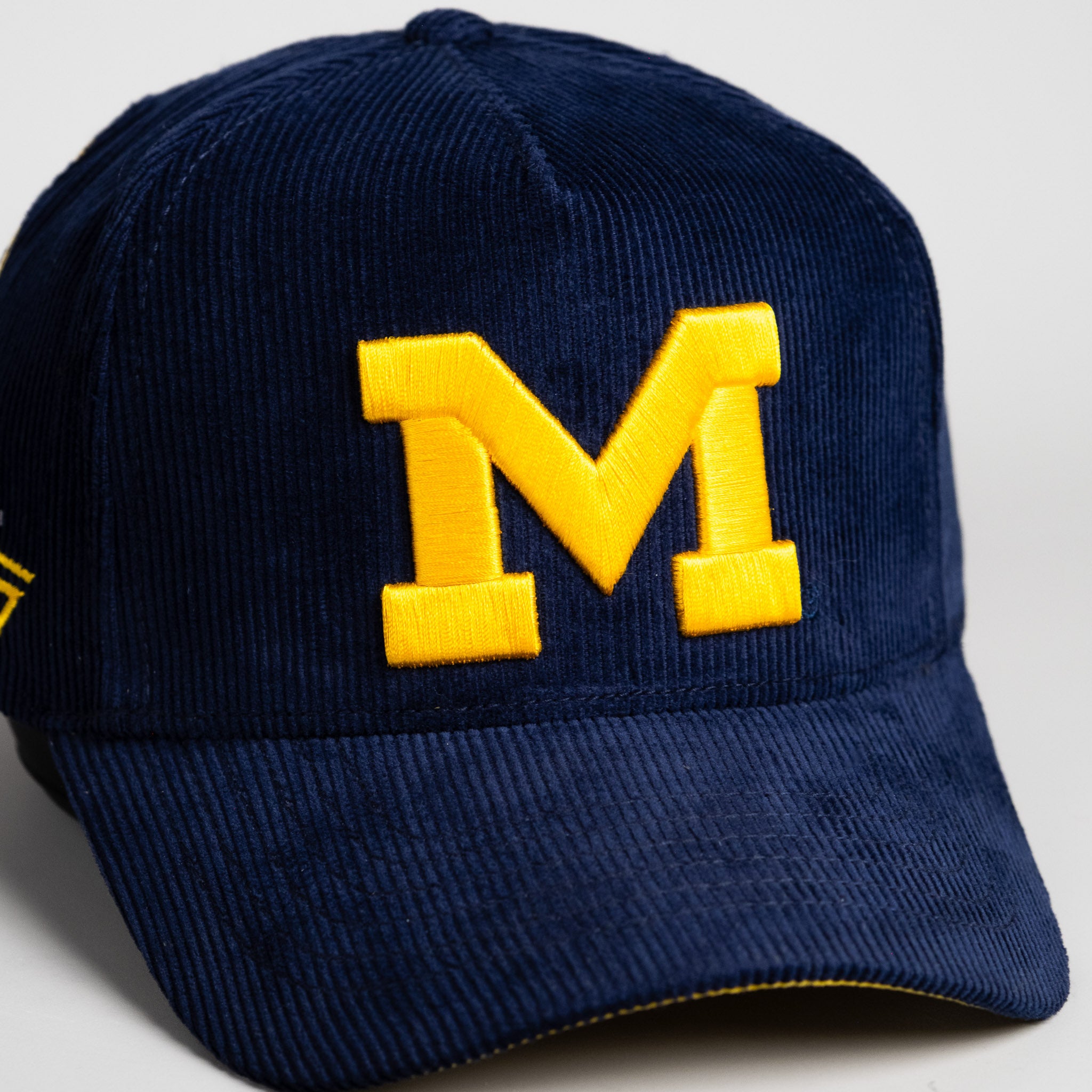 Michigan Wolverines Hat Navy Corduroy Helmet Sticker - Angled View