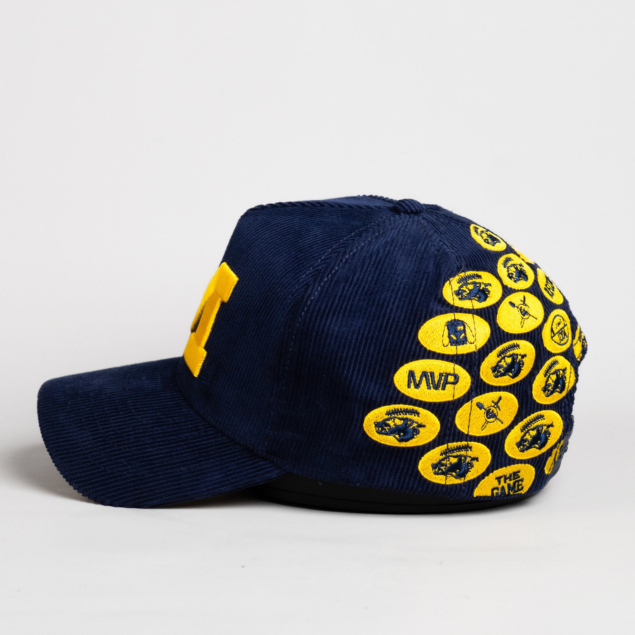 Michigan Wolverines Hat Navy Corduroy Helmet Sticker - Side Patch