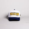 Michigan Wolverines Hat White & Navy Corduroy Stadium Pulse Snapback - Front Panel