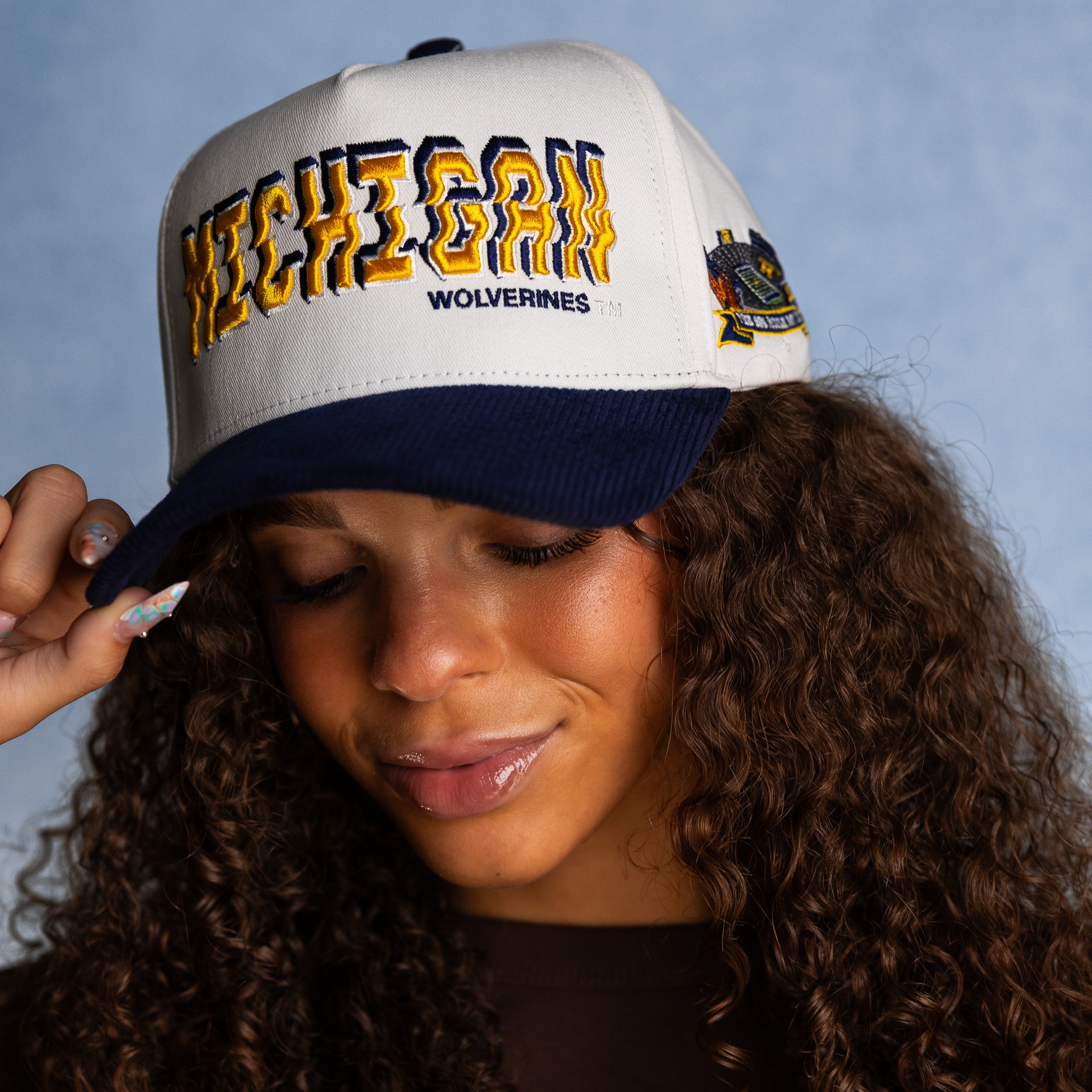 Michigan Wolverines Hat White & Navy Stadium Pulse - On Model Lifestyle C