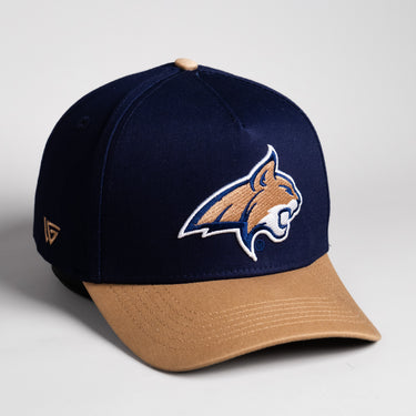 Montana State Bobcats Hat Navy & Beige Mountain Patch Snapback - Angled View