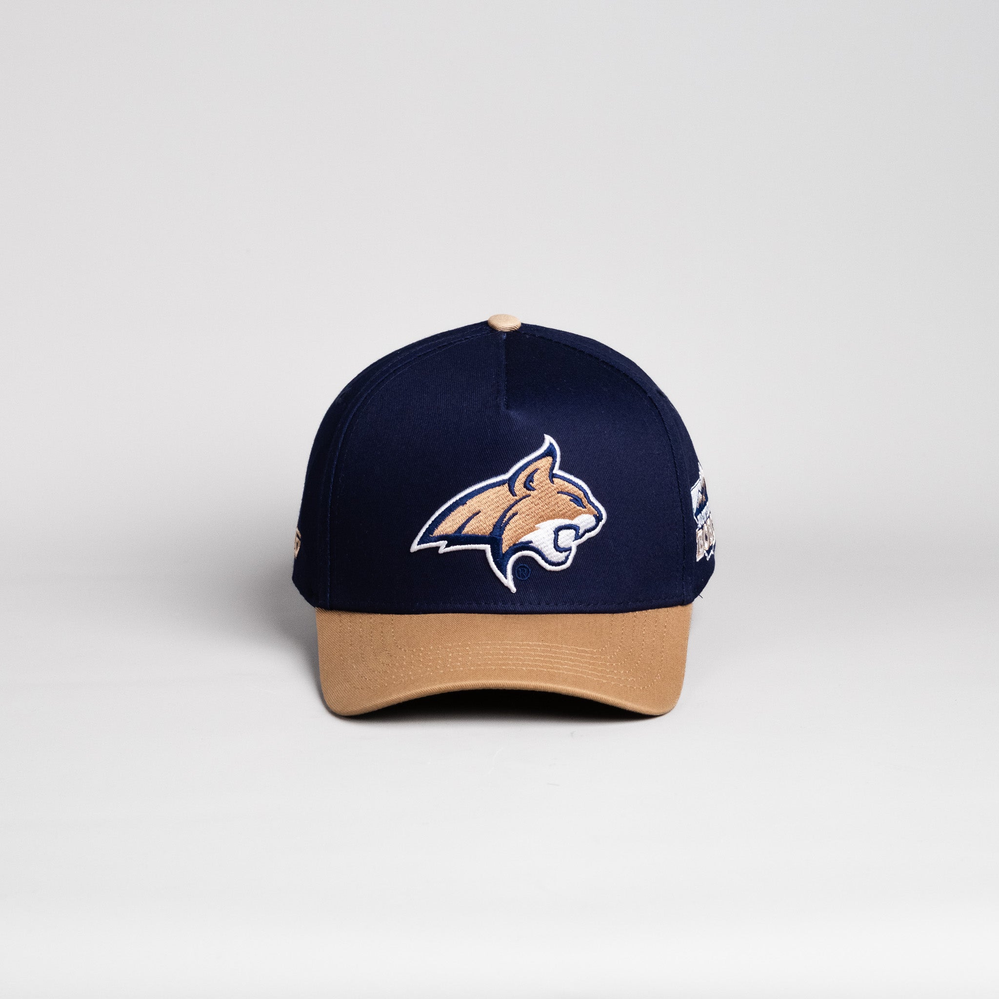 Montana State Bobcats Hat Navy & Beige Mountain Patch Snapback - Front Panel