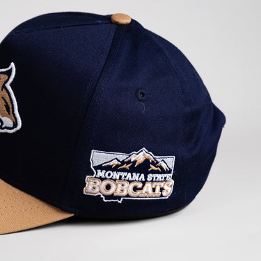 Montana State Bobcats Hat Navy & Beige Mountain Patch Snapback - Side Patch Detail