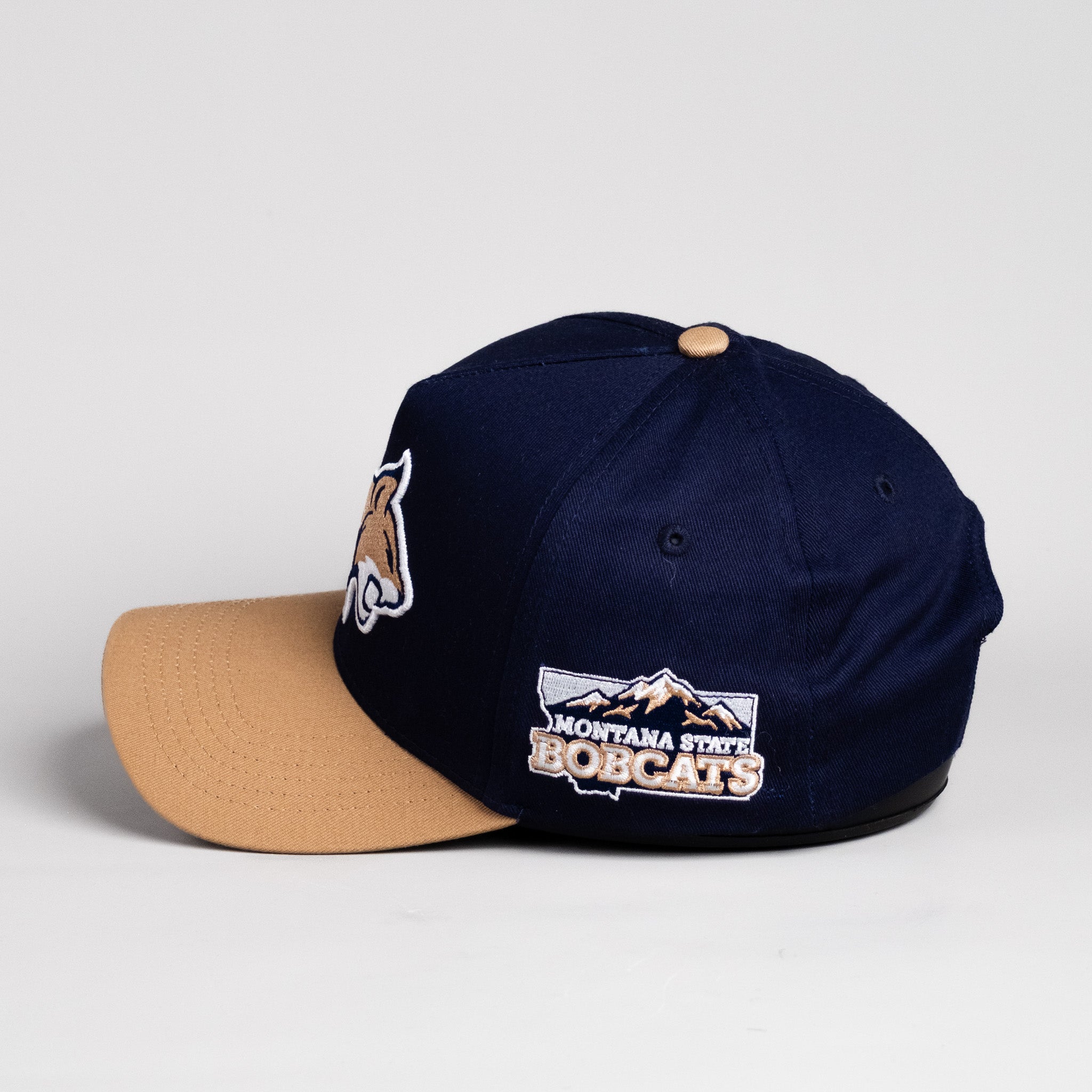 Montana State Bobcats Hat Navy & Beige Mountain Patch Snapback - Side Patch