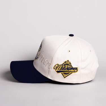 Navy Midshipmen Anchor Hat Cream Cotton Navy Brim Midshipmen Script Snapback - Side Patch