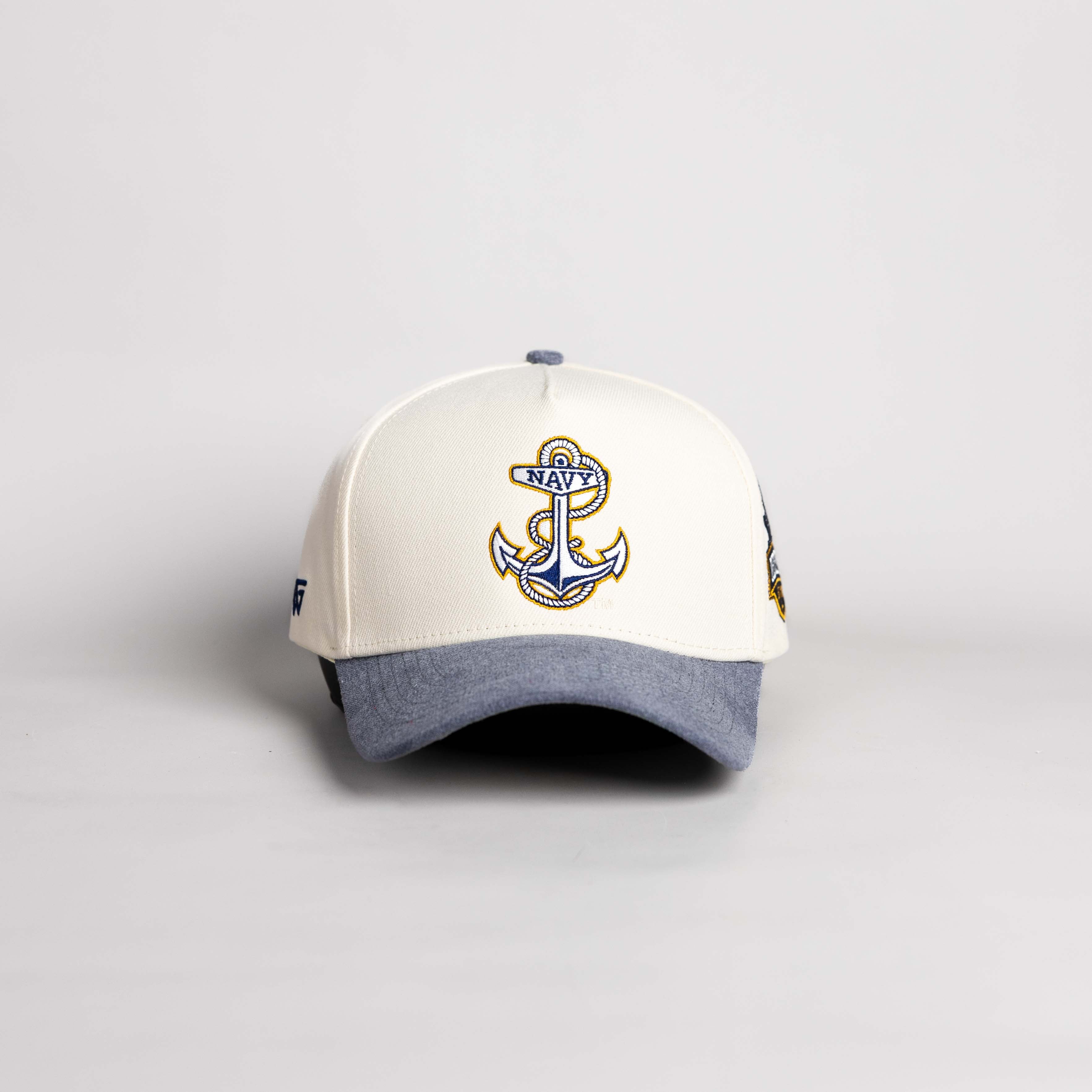 Navy Midshipmen Hat Cream & Navy Sun Fade Snapback - Front Panel