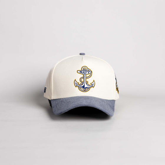Navy Midshipmen Hat Cream & Navy Sun Fade Snapback - Front Panel