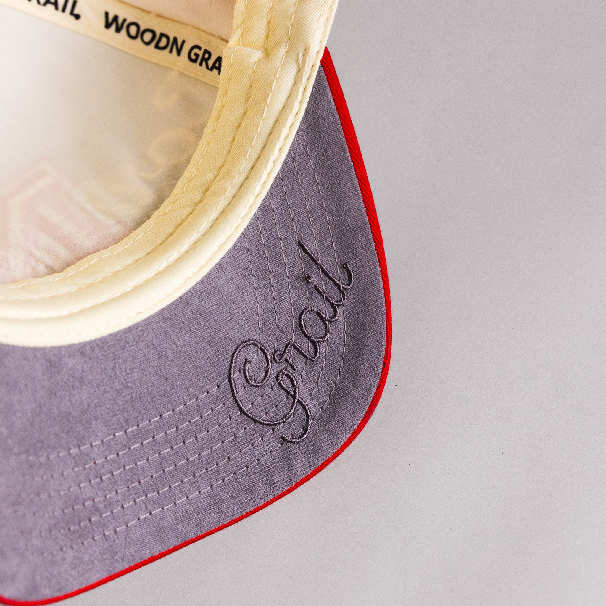 Nebraska Cornhuskers Block N Hat Cream Cotton Red Brim Script Snapback - Suede Underbrim Detail
