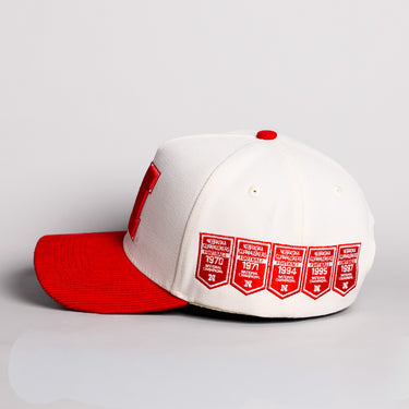 Nebraska Cornhuskers Block N Hat Cream Cotton Red Corduroy Brim Championship Banners Snapback - Side Championship Banners