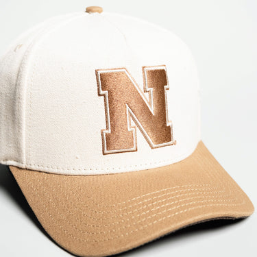 Nebraska Cornhuskers Hat Cream and Tan Jobsite Canvas Snapback - Front Detail
