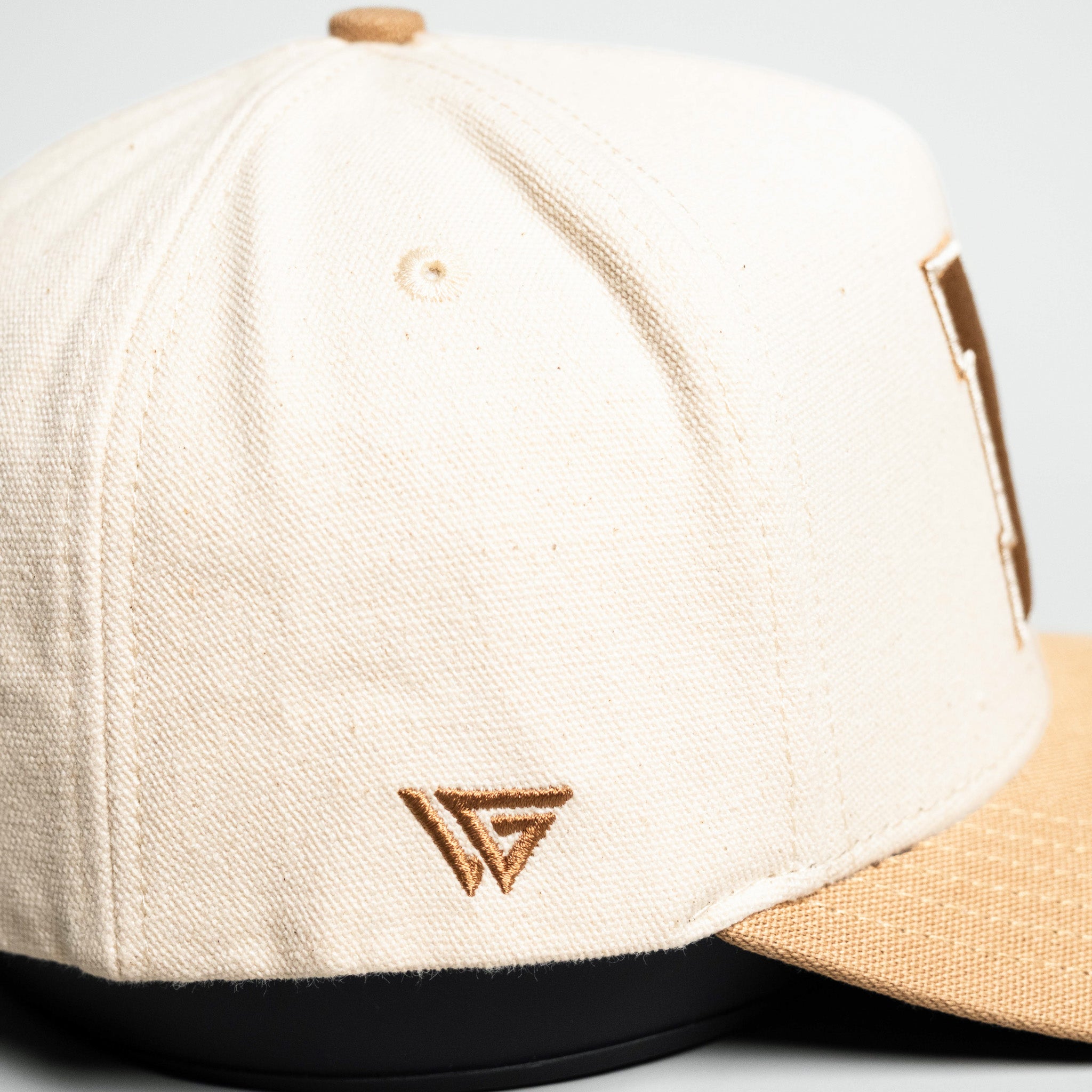 Nebraska Cornhuskers Hat Cream and Tan Jobsite Canvas Snapback - Side Logo Detail