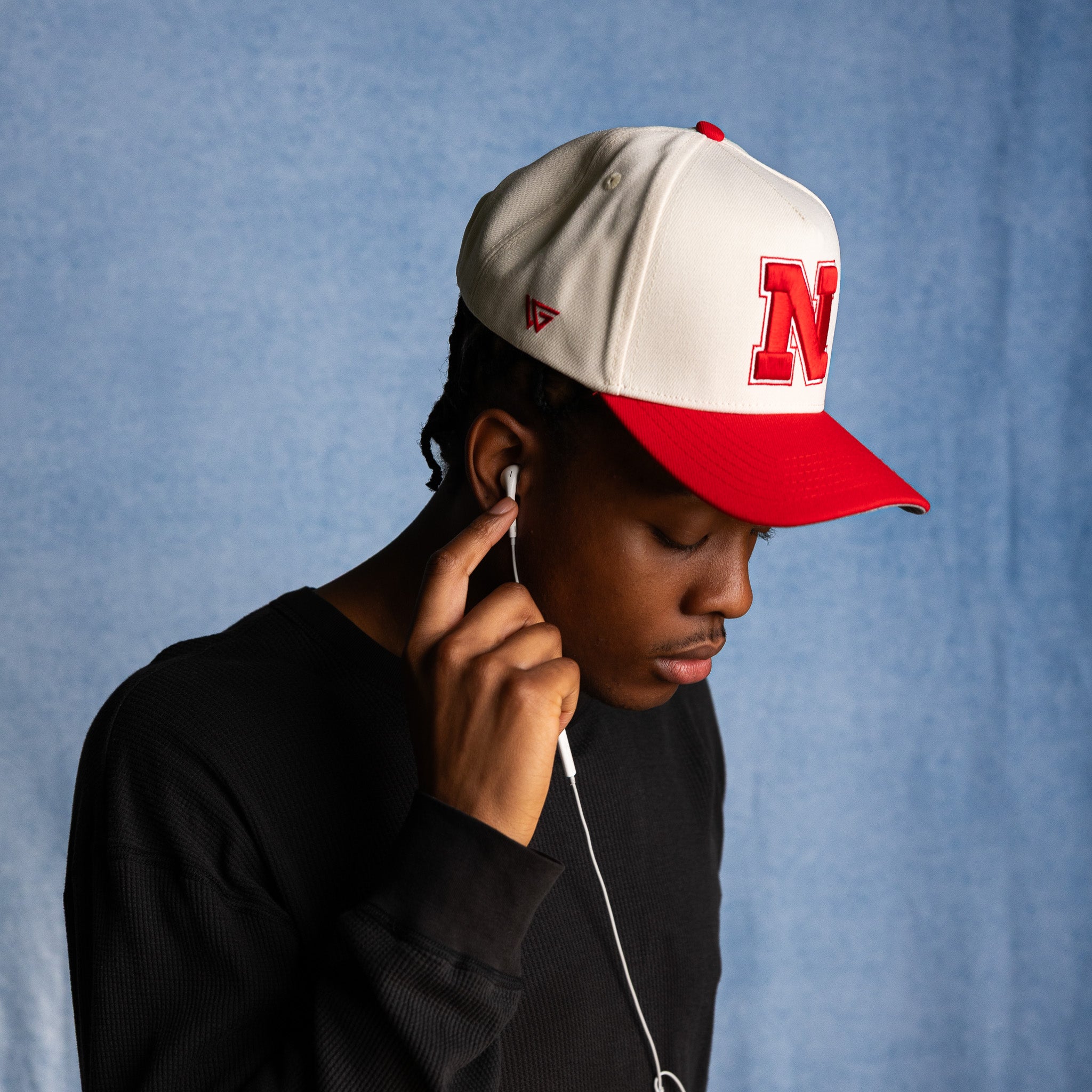 Nebraska Cornhuskers Hat Cream & Red Memorial Stadium - On Model Lifestyle B