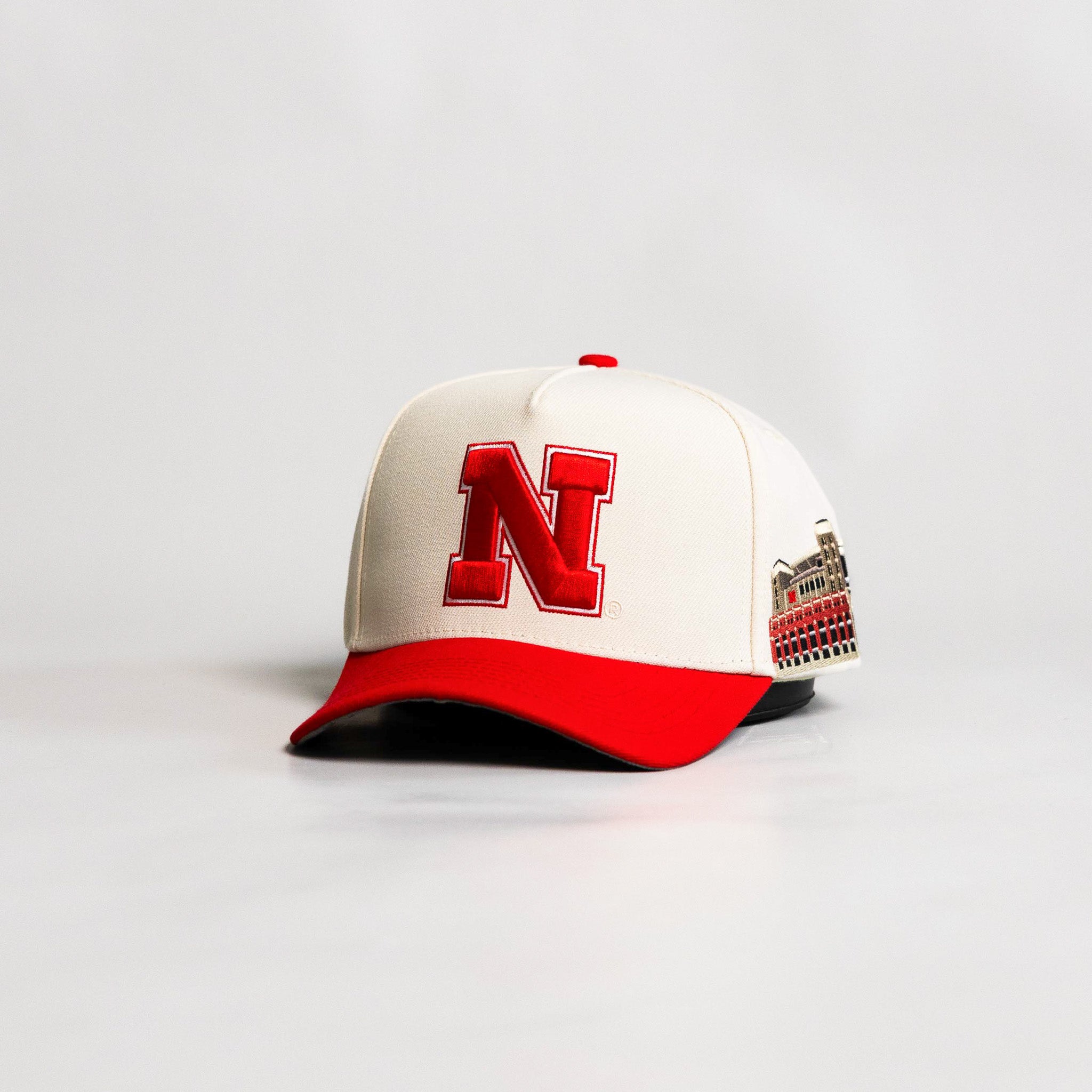 Nebraska Cornhuskers Hat Cream Red Stadium Snapback - Angled View
