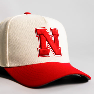 Nebraska Cornhuskers Hat Cream Red Stadium Snapback - Front Detail