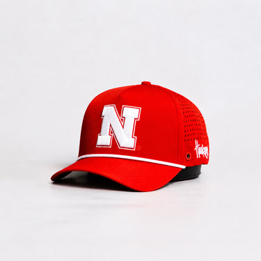 Nebraska Cornhuskers Hat Red Tee Box Performance Rope - Angled View