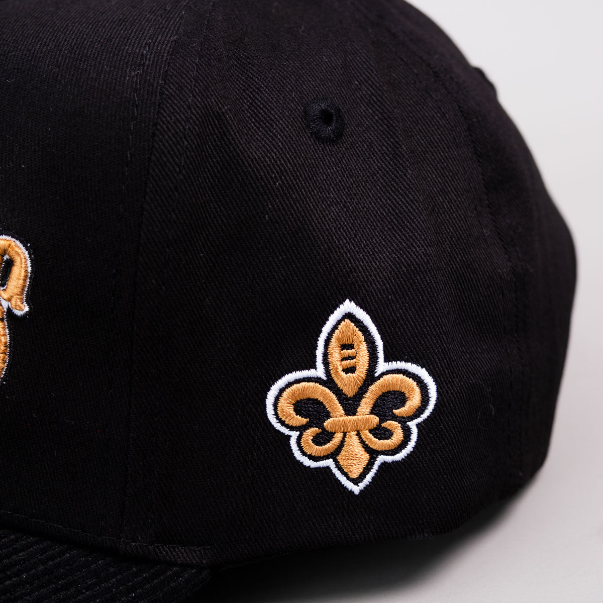 New Orleans City Hat Black Gold Corduroy Snapback - Side Patch