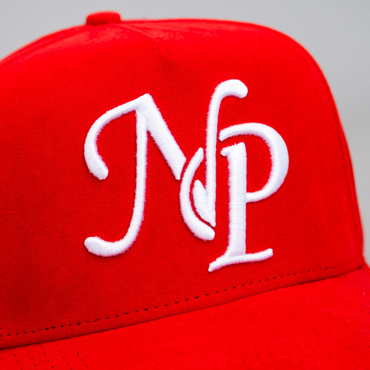 North Pole Hat Red Suede Holiday Snapback - Front Detail