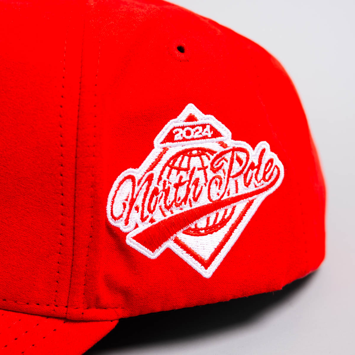 North Pole Hat Red Suede Holiday Snapback - Side Patch