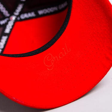 North Pole Hat Red Suede Holiday Snapback - Underbrim Detail
