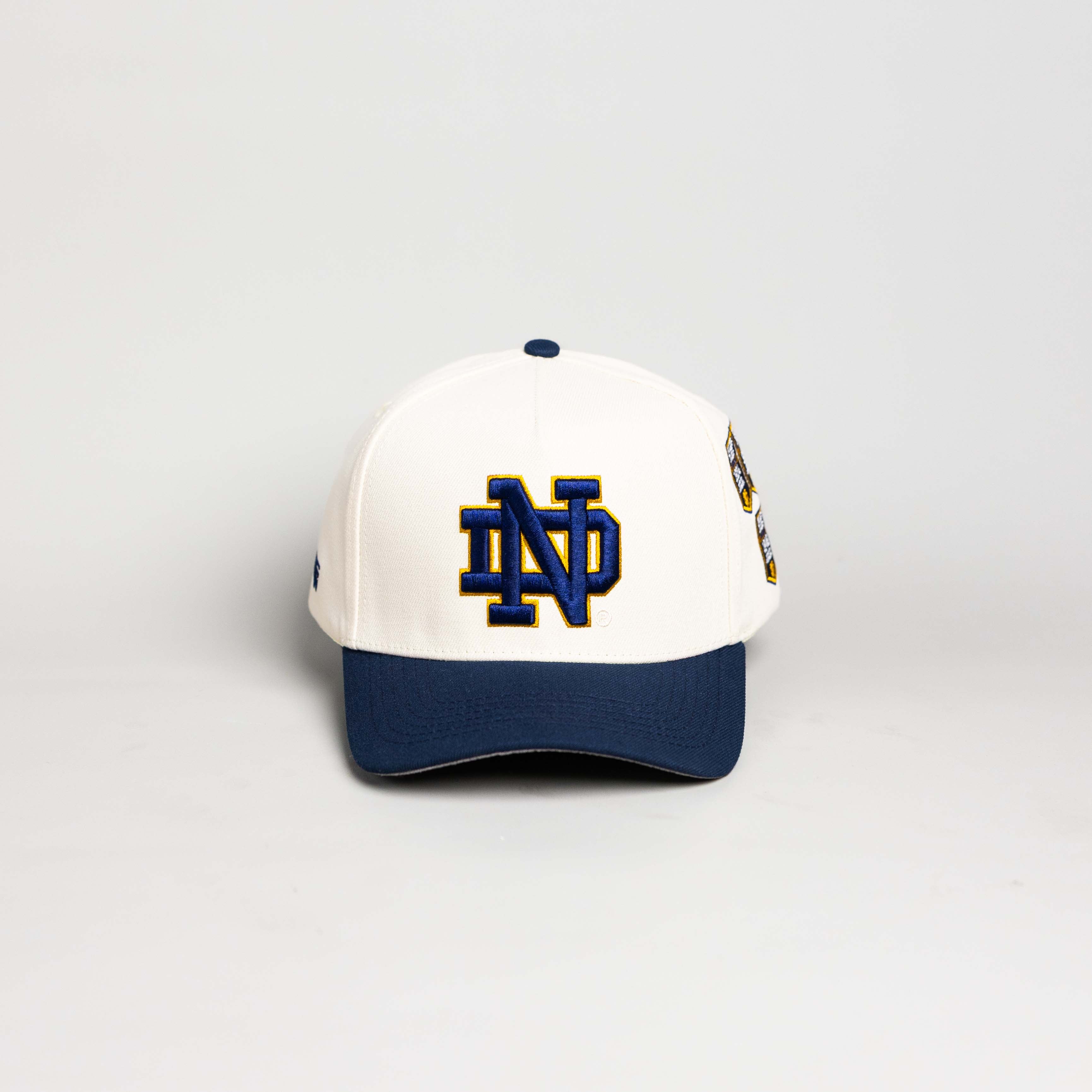 Notre Dame Fighting Irish Hat Cream & Navy Banners Snapback - Front Panel