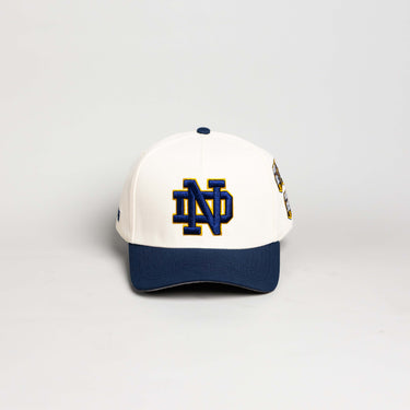 Notre Dame Fighting Irish Hat Cream & Navy Banners Snapback - Front Panel