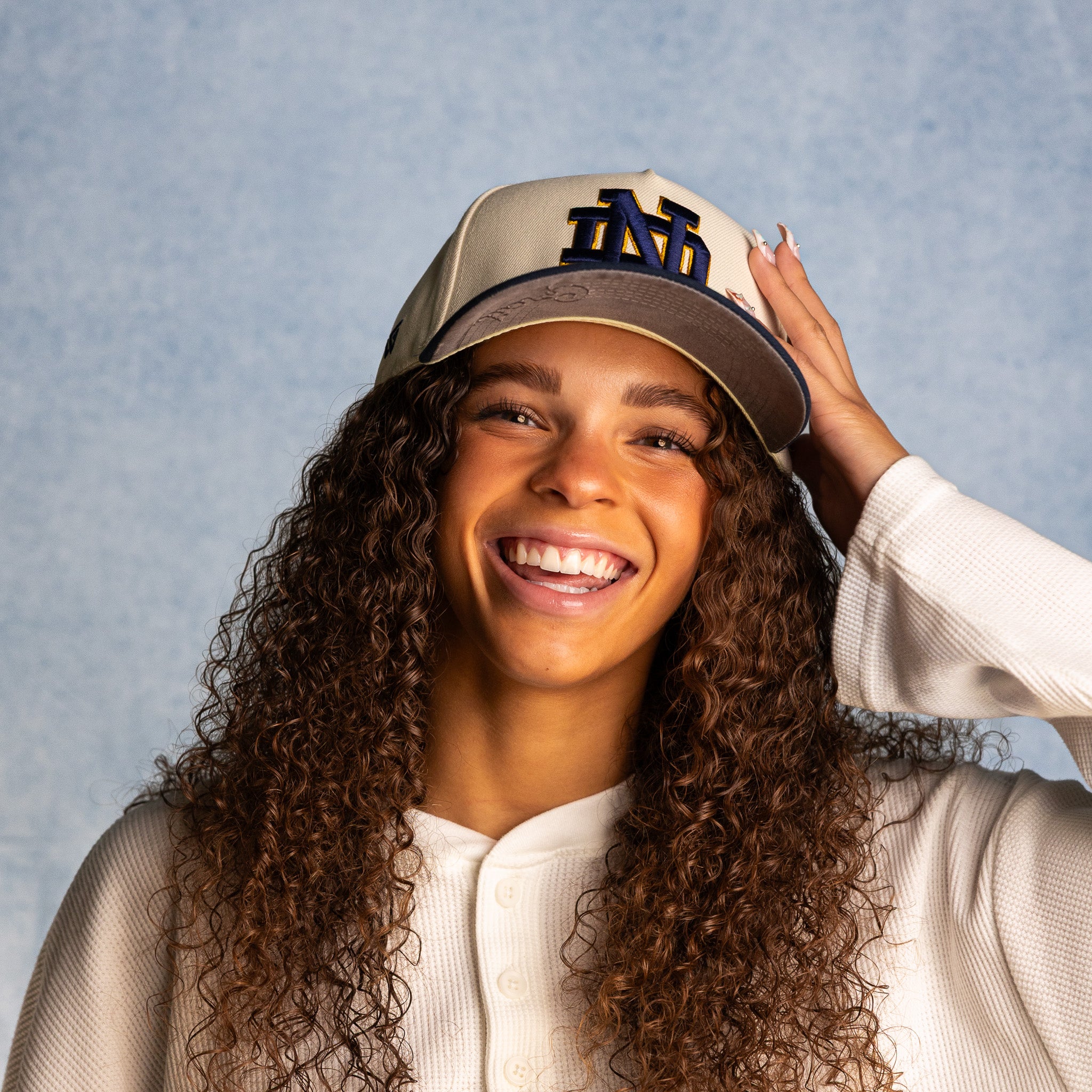 Notre Dame Fighting Irish Hat Cream & Navy Banners Snapback - On Model Lifestyle