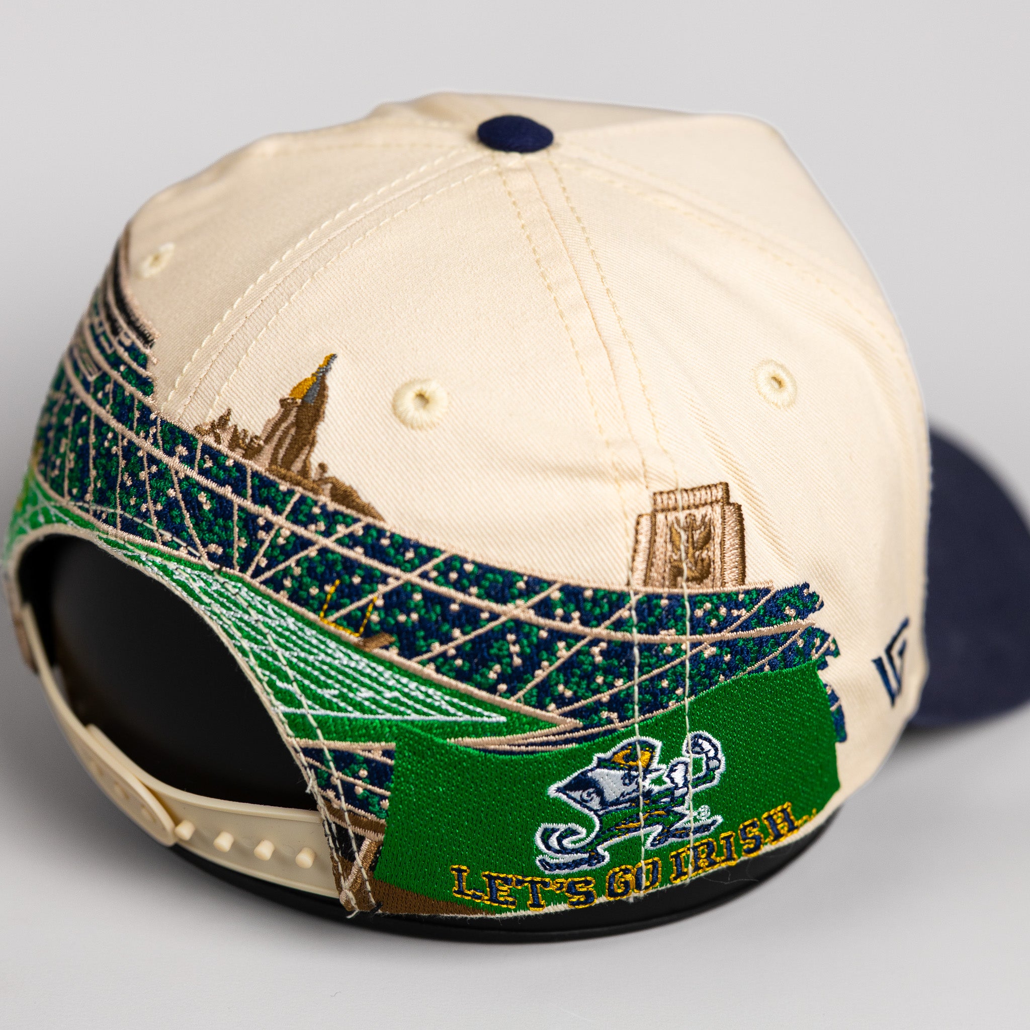 Notre Dame Fighting Irish Hat Cream & Navy Home Crowd - Stadium Detail