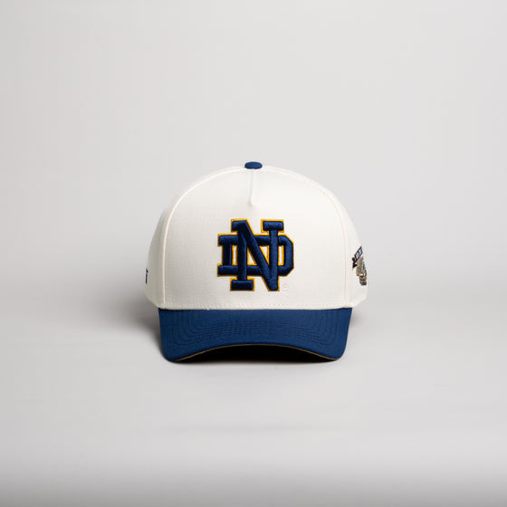 Notre Dame Fighting Irish Hat Cream & Navy Stadium Patch Snapback - Front Panel