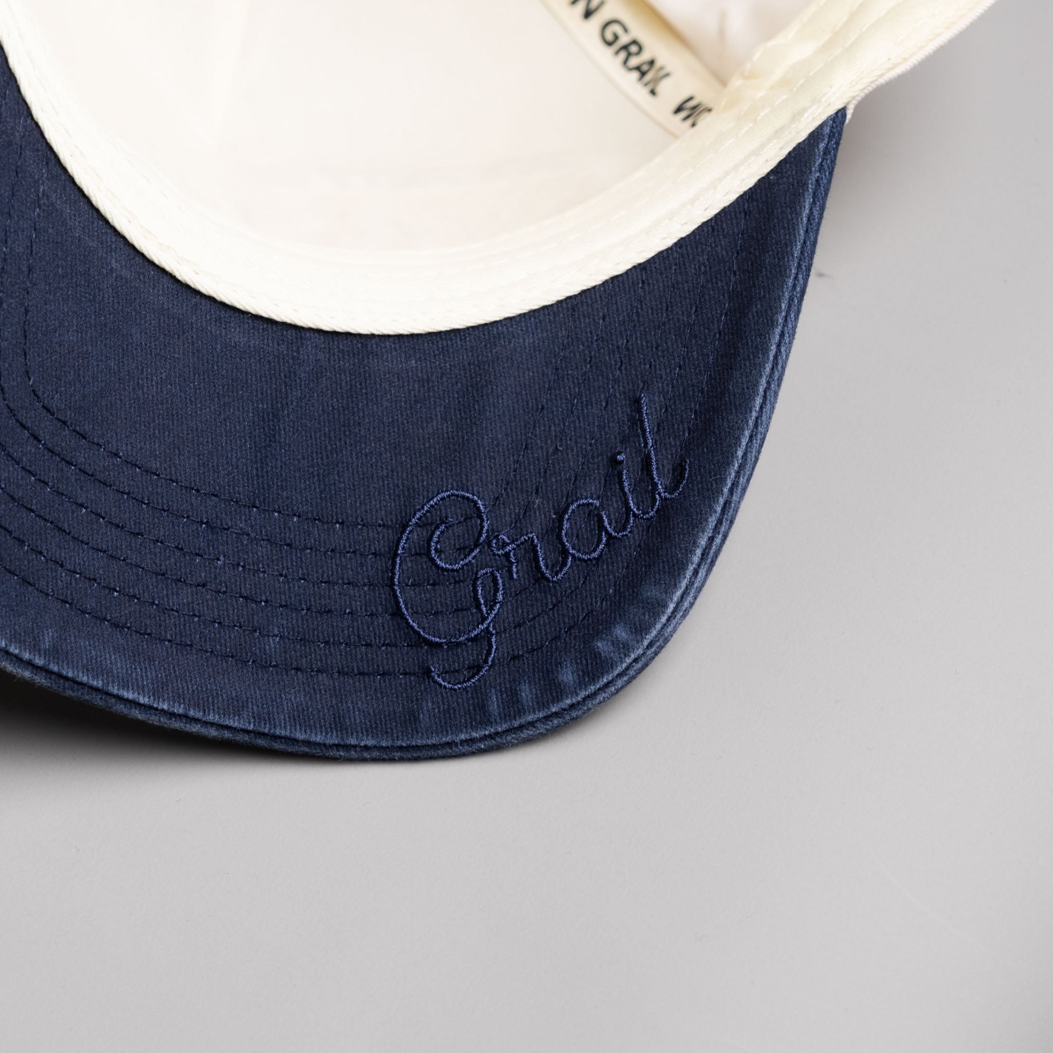 Notre Dame Fighting Irish Hat Cream & Navy Sun Fade Snapback - Underbrim Detail