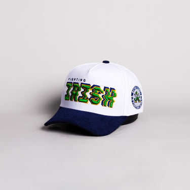 Notre Dame Fighting Irish Hat White & Navy Corduroy Stadium Pulse Snapback - Angled View