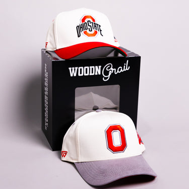 Ohio State Buckeyes 2 Hat Bundle Cream Script & Block O - Angled View