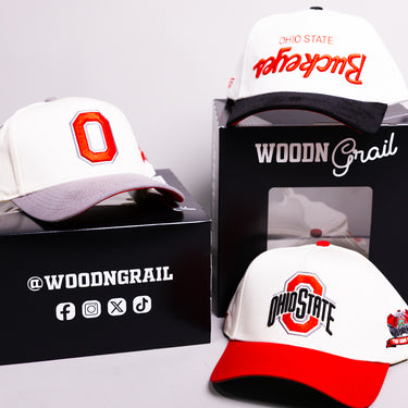 Ohio State Buckeyes 3 Hat Bundle Cream Block O & Script - Angled View